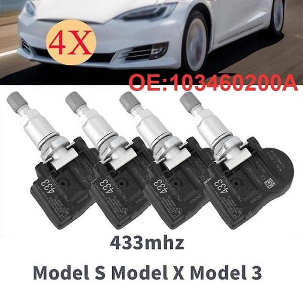 1 set med 4 Tpms 433 mhz däcktryckssensorer för modell S Model X Model 3 1034602-00-a 103460200a