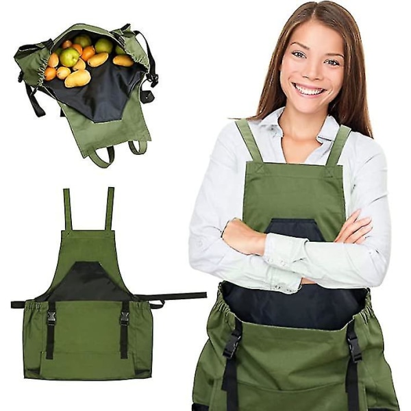 Frugtplukning Haveforklæde Høstpose Lærredsforklæde Lommehøstpose med stor kapacitet Haveforklæde med lynlommer