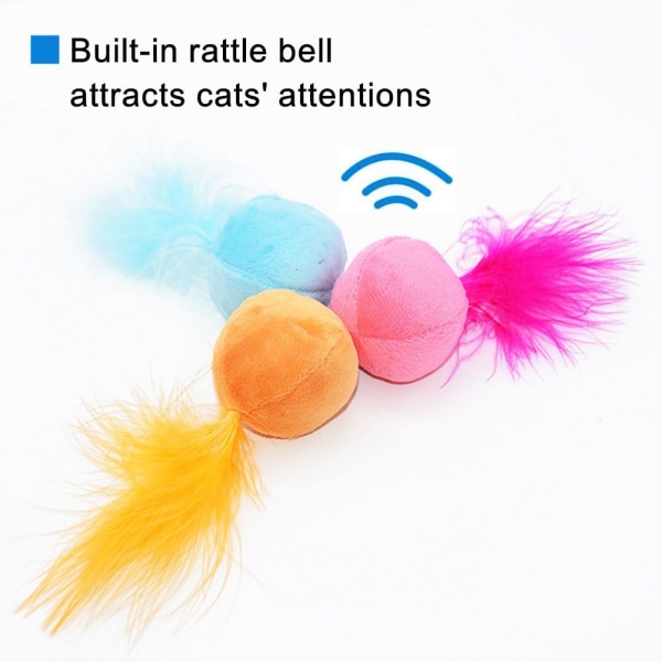 Furry Rattle Ball Kattleksak med fjäder och kattmynta - Interaktiva Pom Pom-bollar för katter, mjuka och lätta, 2 tum, bulkpack.