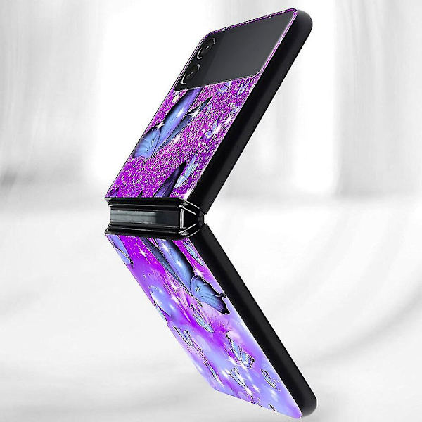 Antichoc stiv skal til Samsung Galaxy Z Flip 3, sort, lilla, sommerfugl, 5g stiv etui