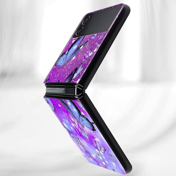 Antichoc styvt skal för Samsung Galaxy Z Flip 3, svart, lila, fjäril, 5g styvt case