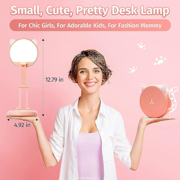 Onefire Söt Skrivbordslampa Rosa Skrivbordslampa, 8 Ljusstyrkor Bärbar Barn Skrivbordslampa Rosa Lampa, Kawaii Lampa Söt Lampa Kawaii Rum Dekoration, Usb Laddning Katt Lampa