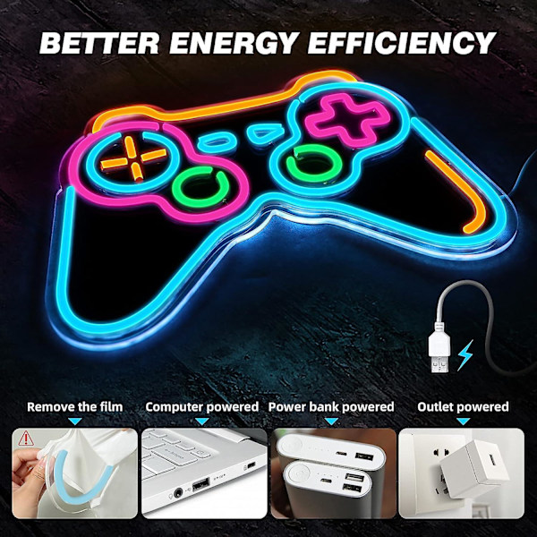 Gamer Neon Skilte til Man Cave Vægdækning, Blå Gamepad Controller Formet Led Neon Skilt Spil 6 Dæmpbar Gaming Neon Lys til Teen
