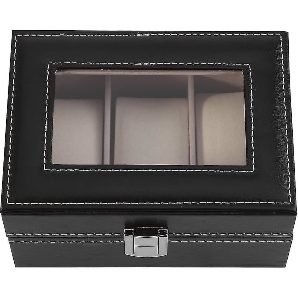 Urboks, 3 Slots PU Læder Sort Klassisk Ur Smykke Display Opbevaring Organizer