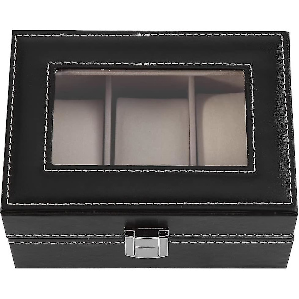 Urklocka Box, 3 Fack PU Läder Svart Klassisk Klocka Smycken Display Förvaring Organizer