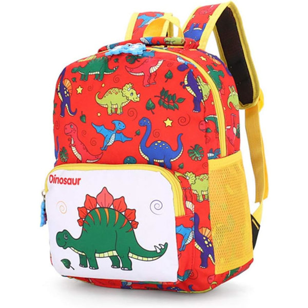 Lasten reppu, esikoulu, matkustaminen, söpö piirretty reppu, koululaukku (dinosaurus, punainen)