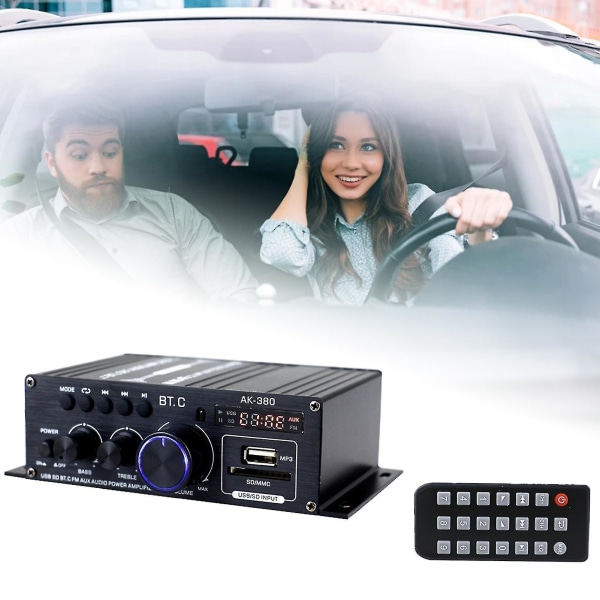 Ak380 effektforsterker digital skjerm Bluetooth-kompatibel 5.0 2x400w Kompakt 12v hjemmestereomottaker for bil