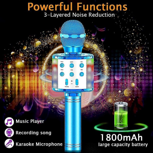 Trådlös Bluetooth Karaoke Mikrofon, Multifunktionell Högtalare Med Färgglad LED-Ljus