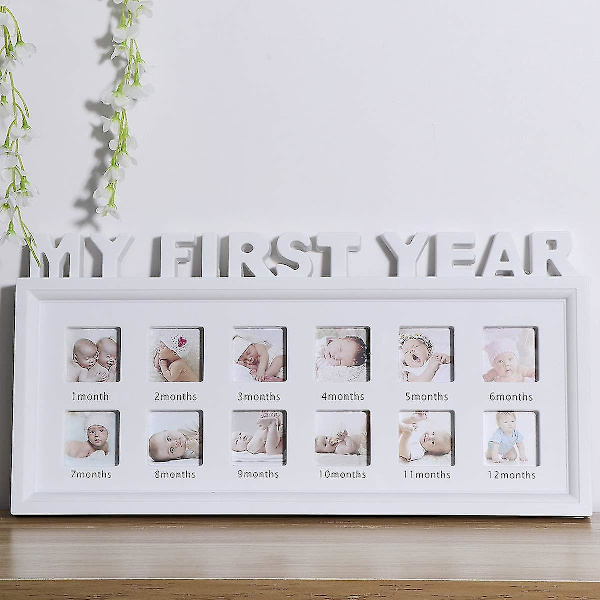 Unik "My First Year" 12 måneders bilderamme for spedbarn, nyfødte, minneverdige fotokollasjer
