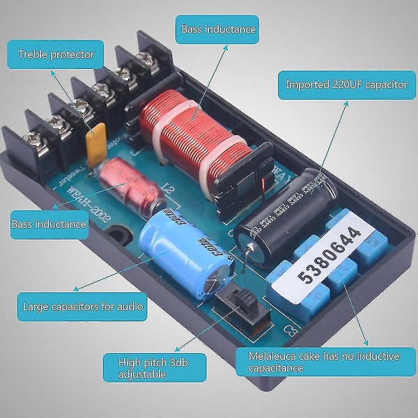 4.72*2.56*1.30 tuuman ammattimainen taajuusjakaja autokaiuttimelle Kaksitie-äänenjakosuodattimet säädettävällä diskanttibassolla