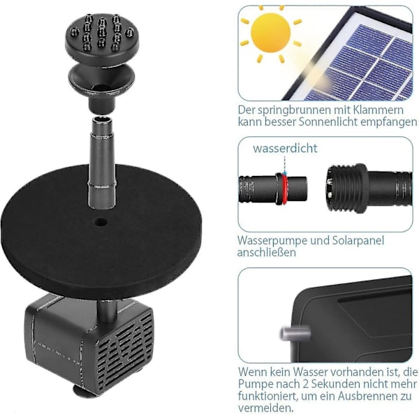6W Solardrevne Springvand - Indbygget 1500mAh Batteri, Opgraderet Solardrevet Vandpumpe, Vandpumpe med 6 Springvandsformer til Have, Flydende Solardrevet Springvandspumpe