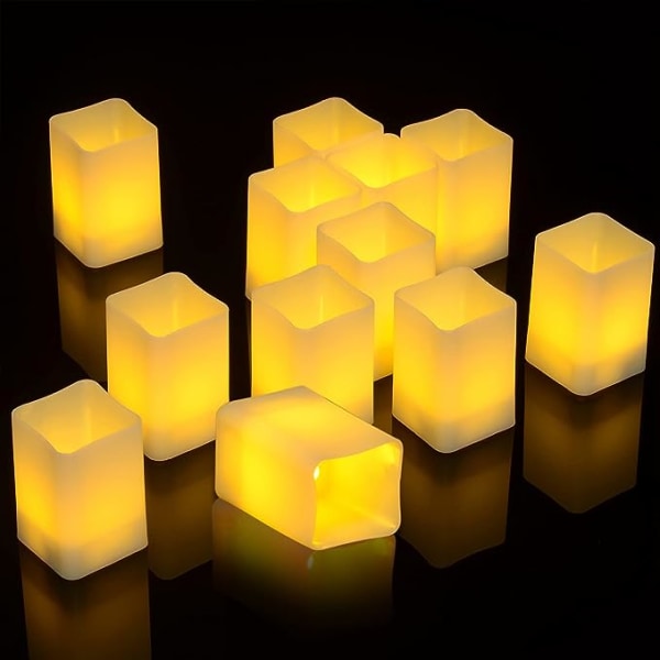 Te-lys med timer, batteridrevne flimrende flammefri, 12 stk. varmt hvitt LED firkantede votivlys med timer for bryllupsfest, festival Bi