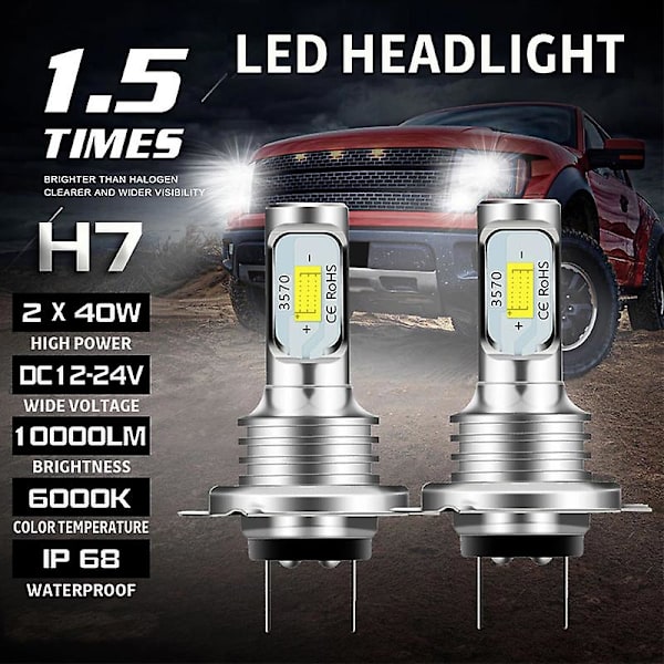 H7 LED Canbus Strålkastare H7 LED Lågstrålkastare Glödlampor 6000k IP 68 CSP 3570 LED-chips