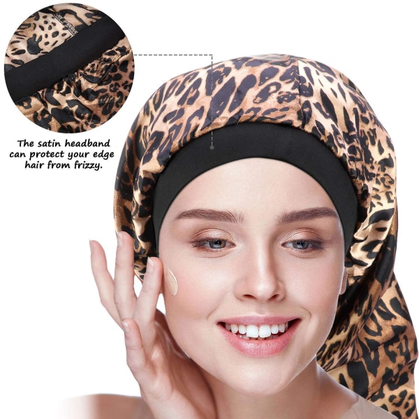 3-pack Lång Satin Bonnet Sovhuva, Mjuk Elastisk Band Lös Huva Bonnets För Långt Hår, Flätor