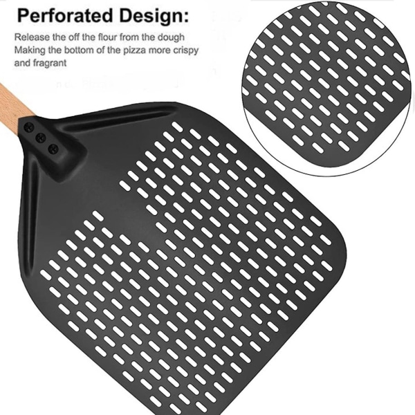 Pizzapade, perforert Pizza-spade, rektangulær Pizza-vendespate med avtakbar håndtak, for 12-tommers pizza
