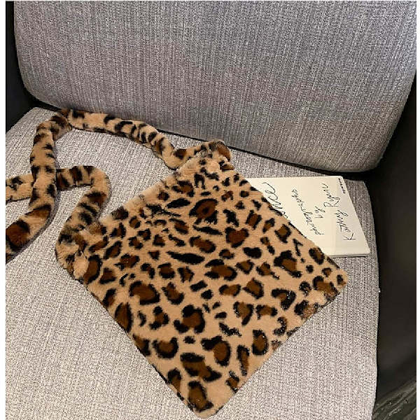 Plush-laukku naisille, uusi leopard-olkalaukku, vapaa-ajan suurikokoinen villainen olkalaukku