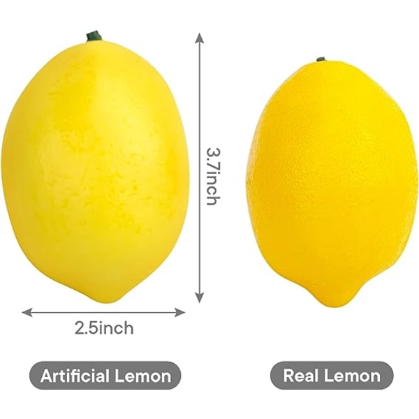Kunstige sitroner, 3,7" x 2,5" Big Size Vivid Faux Lemon Plast Falske gule sitroner til dekorasjon Falske fruktskåler, hjemmekjøkkenbord skap Party D