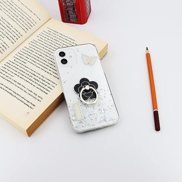 Mobiltelefon Ringholder Blomster Finger Ring Grip Stativ 360° Rotation 180° Flip Universal Kickstand Kompatibel med Alle Smartphones (Sort)