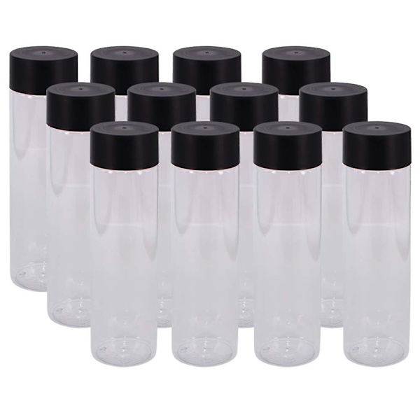 Pakke med 12 stk. 13,6 oz (400 ml) klare PET-plastflasker for juice med svart lokk