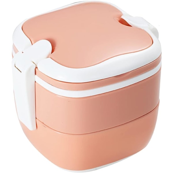 Stapelbar Bento Lunchbox，Japansk Creative Bento Box，BPA-fri lunchbehållare innehåller porslin, mikrovågssäker (rosa), 5,5*5,5*5,7 tum