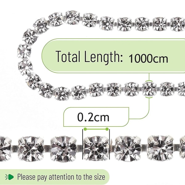 10 meter 2mm krystall rhinestone nærkjede
