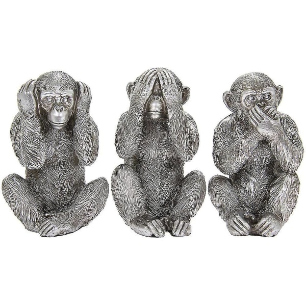 Kloke aper ornamenter i antikk sølvfinish bil orangutang kreativ harpiks ornament dekorasjon 3 stk.