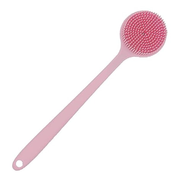 Mjuk Silikon Rygg Scrubber Duschbad Kroppsborste med Långt Handtag, BPA-Fri, Hypoallergen, Miljövänlig (Rosa)