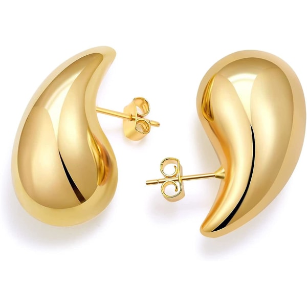 Chunky Gold Hoop Øreringe Til Kvinder Tear Drop Øreringe Tykke Tykke Store Øreringe Letvægts Med 14k guld Hoop Belagt, Hypoallergen Statement Trendy