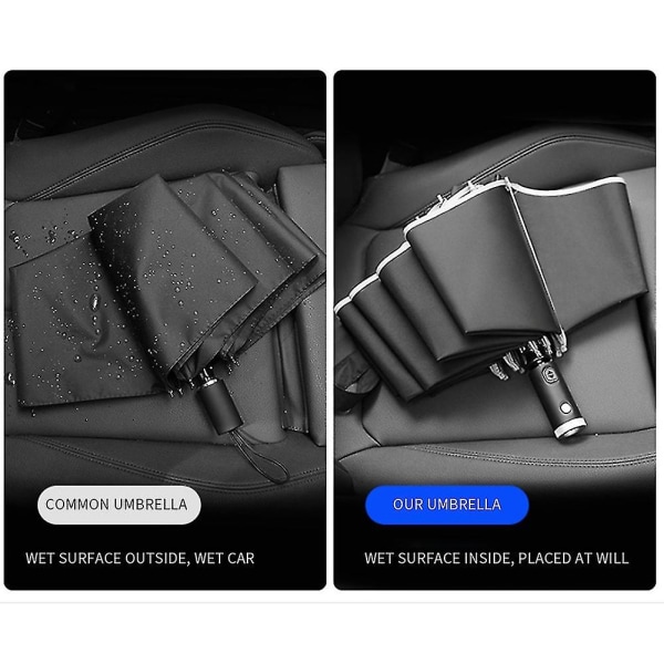 Automatisk Omvendt Paraply Inverted Reflekterende Foldbar LED Lys Sikker Nat Vindtæt Til Mænd Kvinder