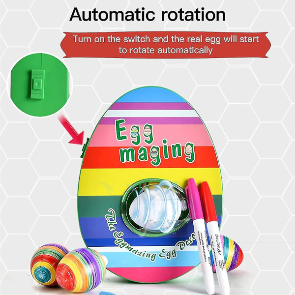 Påskeeggsdekoreringssett, Elektrisk påskeeggsmalingsmaskin med 8 tusjpenner og 3 egg DIY eggskaper Påskeeggs roterende malingsmaskin for voksne