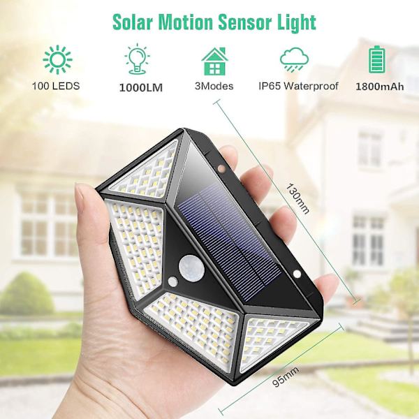 Solcellslampor utomhus [2-pack] 100 LED 2200mah Vattentät utomhusbelysning 270 solcellslampa