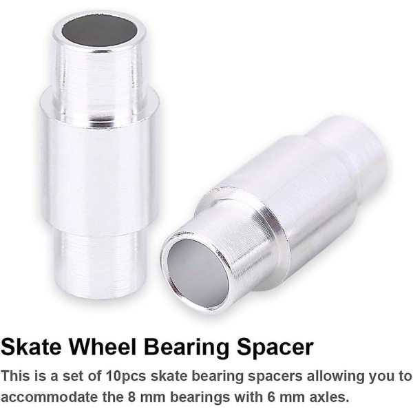 Inline Skates Spacer, Hjulleje Spacers, 10stk Aluminium Inline Speed ​​Spacer Bearing Spacers For Standard Skate Wheels 8mm 6mm