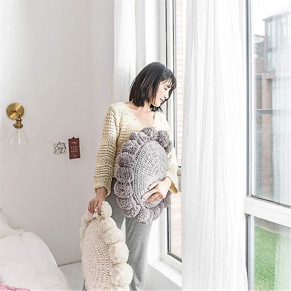 Pyöreä boho-tyylinen tyyny pomponeilla, makrame-tyyny lattiatyyny kudottu heittotyyny