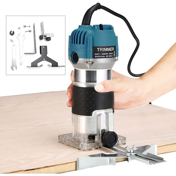 Enhandsrouter 3000w elektrisk hyvel i aluminiumlegering, multifunktionell router lämplig för hantverksgravering, bågtrimning (grön)