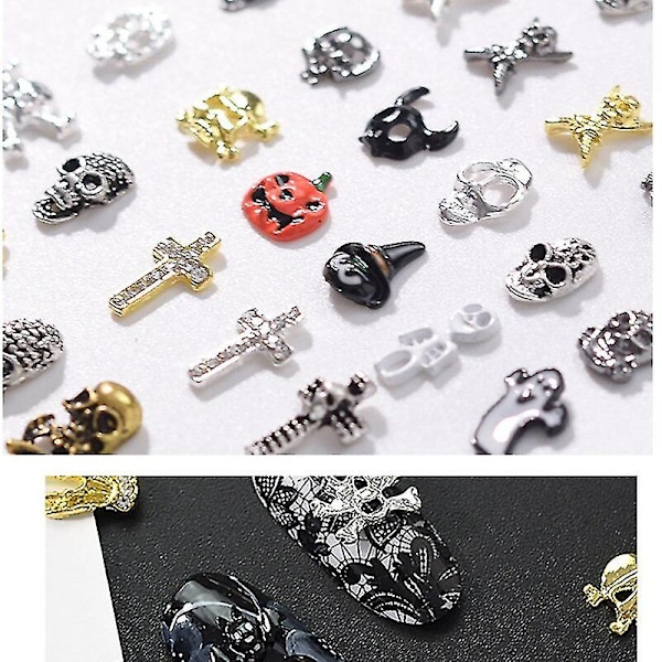 10 kpl 2022 Uusi Halloween Korut Kynsi Taide Tarvikkeet Punk Rock Tyylit Kallo Risti Kynsi Charm Koristeet 3d Seos Kynsi Tarvikkeet