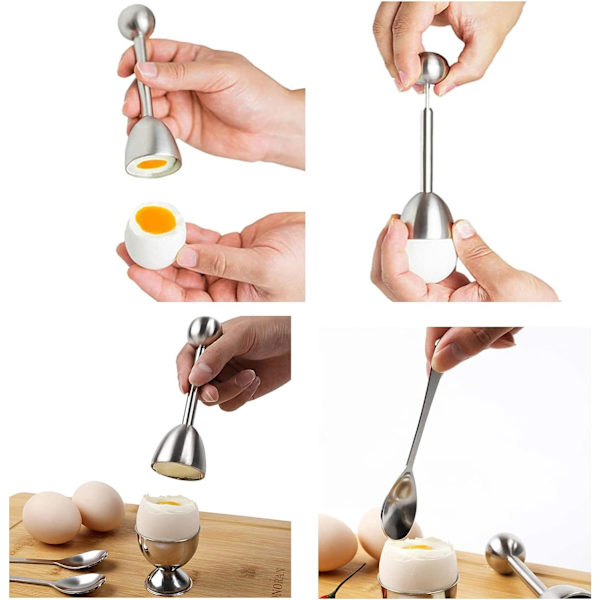 Ægknuser Topper Sæt Bløde Hårde Kogte Æg Separator Holder, Nem Æg Åbner, Inkluderer 2 Æg Kopper 2 Skeer 1 Skaller Fjerner Top Cu