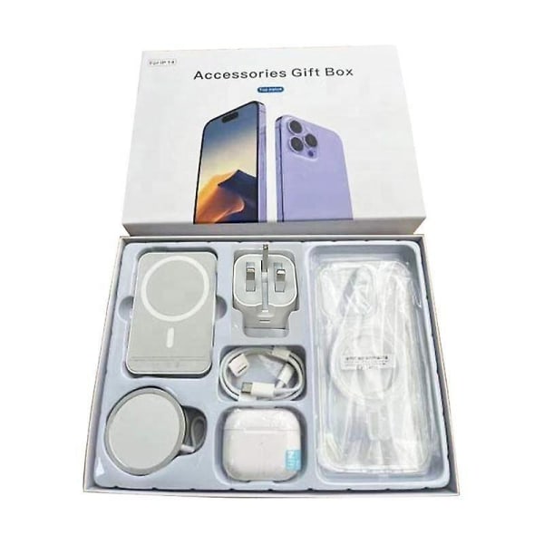 6 In 1 Gift Box Set For Iphone Wireless Charger + Magnetic Cable + Data Cable + Travel Charger + Phone Case + Screen Protector (ip