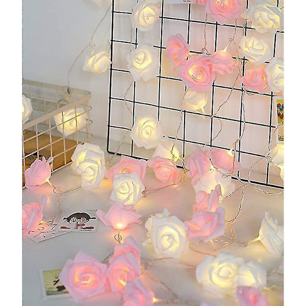 Rosé-Fairystränglampor, 20 LED Rosa Rosor Inomhus Fairy Lights Alla hjärtans dag Bröllop Dekoration