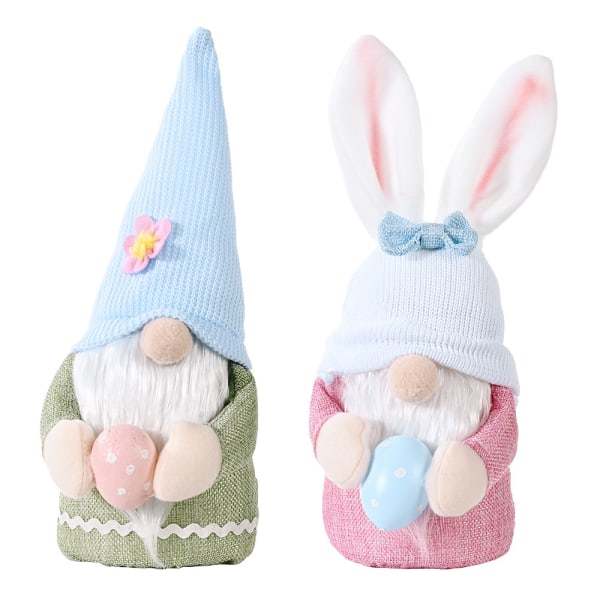 Gnome-kanin med egg, håndlagde plysj-ansiktsløse ornamenter som holder egg, kanin-nisser-pynt, desktop-kanin-gnome, I