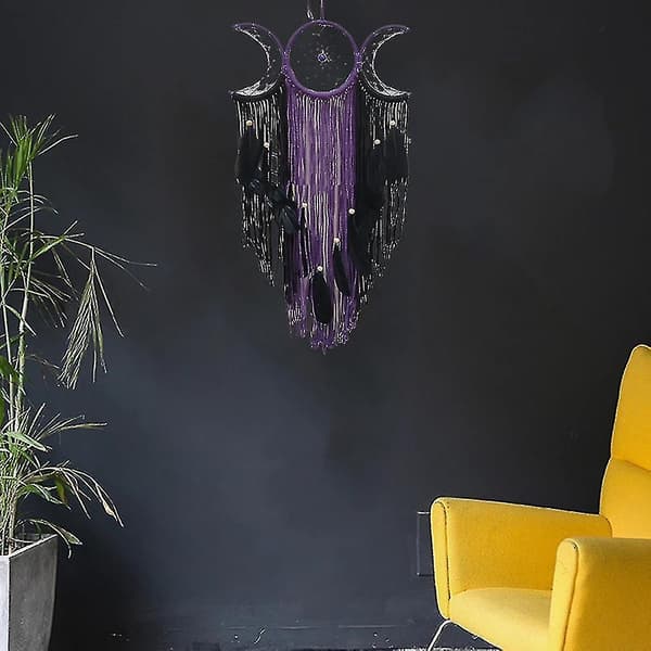 Triple Moon Goddess Macrame Vägg Hängande Boho Halvmåne Stor Drömfångare Dekor Hem Sovrum Chic