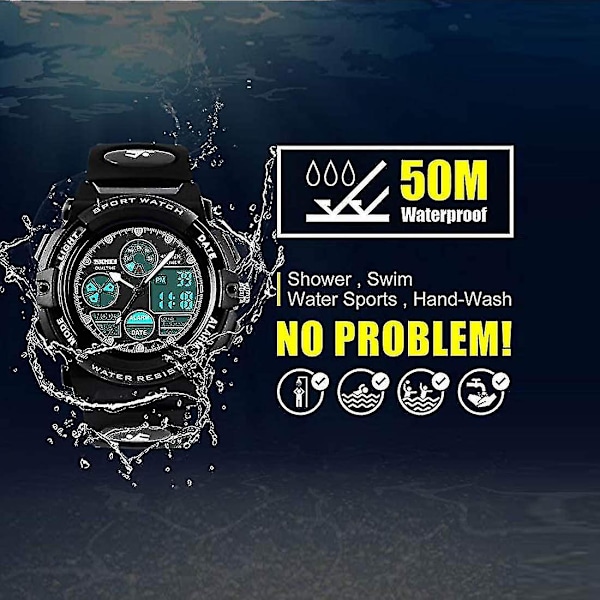 Barn Digital Sport Watch, Pojkar Flickor Vattentät Sport Utomhusklockor Barn Casual Elektroniska Analog Quartz Armbandsur med