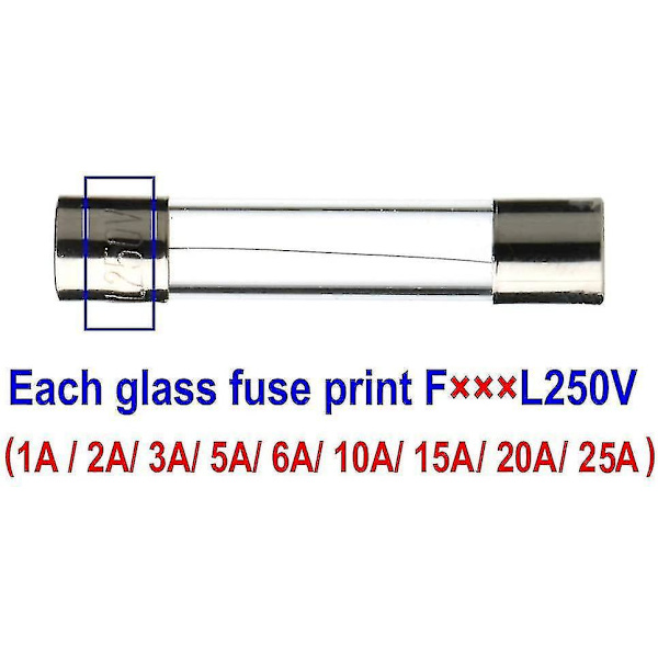126 stk. glassikring, 6 x 30 mm glaspatronsikring, hurtigsmeltende bilsikringer, hurtigsmeltende glassikringer (amp 1