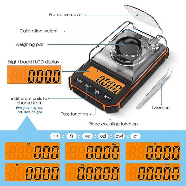 0,001 g elektroninen digitaalivaaka kannettava minivaaka, ammattitason taskuvaaka milligramma 50 g kalibrointipainot