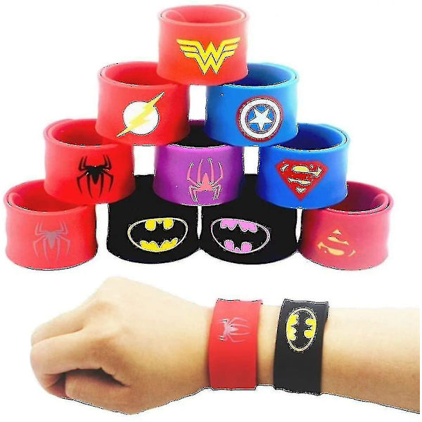 10 st färgglada knäppband för barn, superhjälte-slapband i silikon, armband för festpåsar, sl