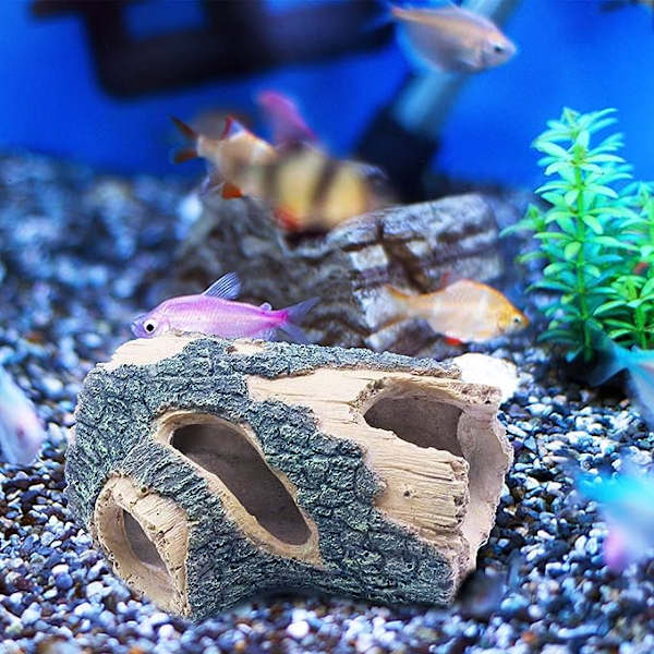 Log Resin Hul Træstamme Ornament, Akvarium Dekoration Træhus Akvarium Skjulested Huler Dekorationer til Betta, Skildpadder, Små Firben, Reptiler,