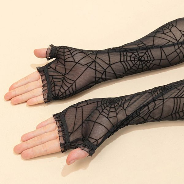 Dam Hollow Handske Bröllop Fest Brud Vantar Genomskinlig Mesh Halvfinger Vantar