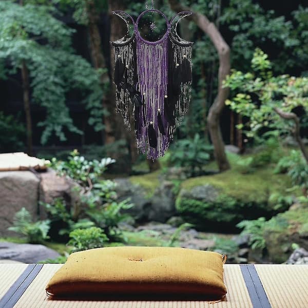 Triple Moon Goddess Macrame Veggdekor Boho Halvmåne Stor Drømmefanger Dekor Hjem Soverom Chic