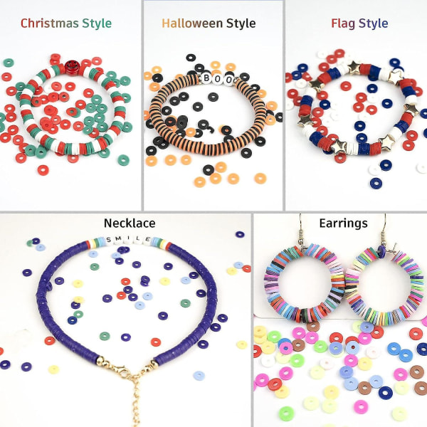 6000 kpl savihelmiä rannekorujen valmistukseen, 24 väriä litteät pyöreät polymeerisavihelmet 6 mm välike Heishi helmiä riipuskorusarjalla ja joustonauhalla F