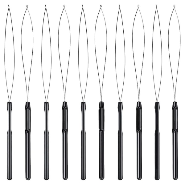 10 stk Hair Extension Loop Threader Tool og Perle Tool Black Loop Threader til hårforlængelse eller fea