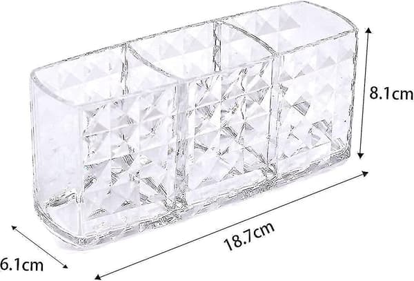 Sminkebørsteholder i akryl, 3 rom, transparent